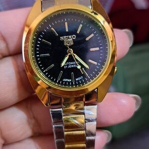 Seiko Gold and Black Automatic Dress Watch